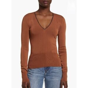 Rag & Bone Danielle V-Neck Sweater Dark Caramel Size Medium